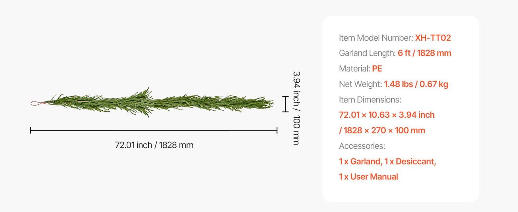 VEVOR Weihnachtsgirlande, 2750mm künstliche Weihnachtsgirlande mit Lichterkette, künstliche Grünpflanzen-Dekoration mit Beerensträußen, Kiefernnadeln, Tannenzapfen, realistische Weihnachtskollektion für Kaminsims, Norfolk-Kiefer, 6 ft