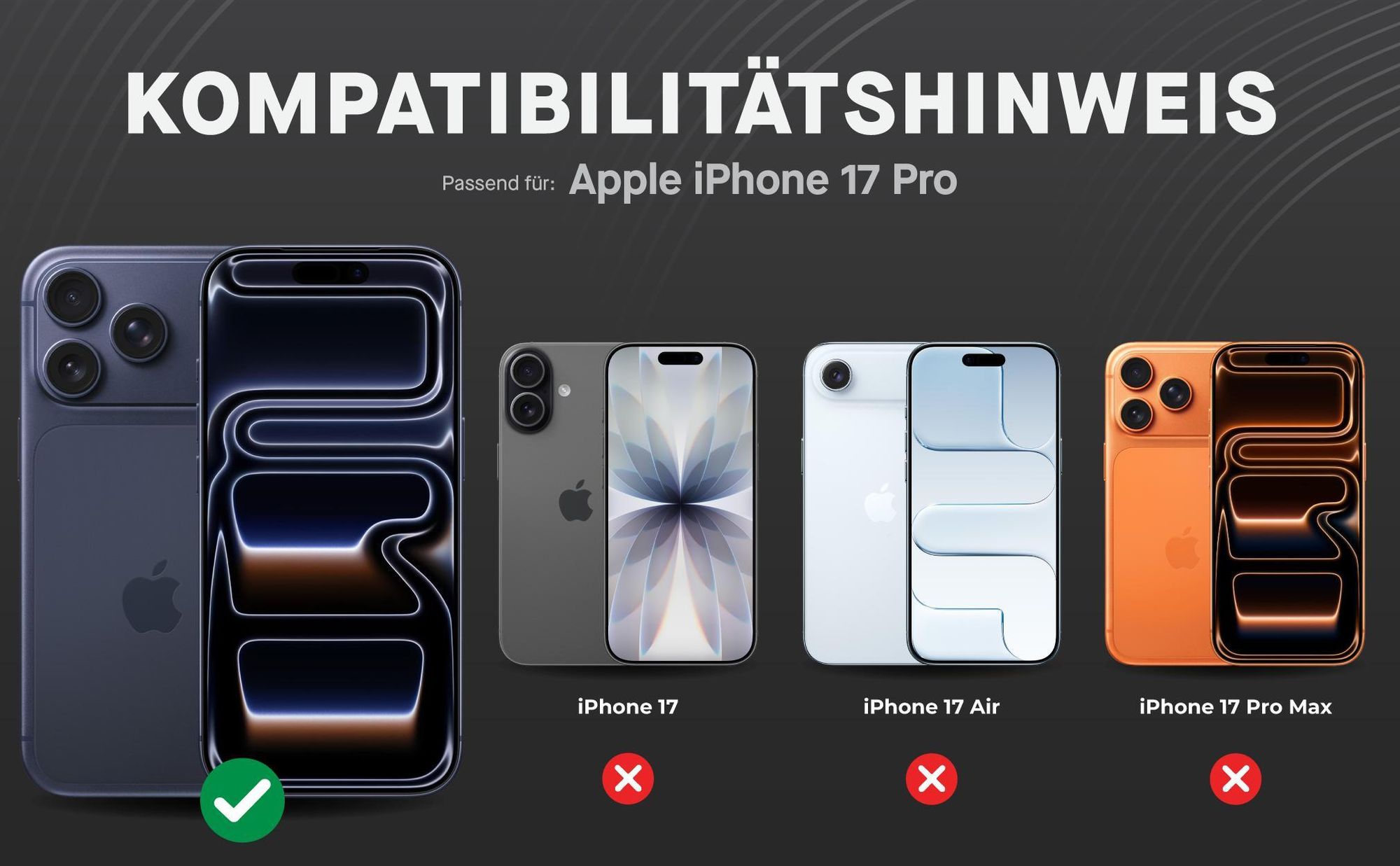 Kompatibilitätshinweise Displayglas für Apple iPhone 17 Pro