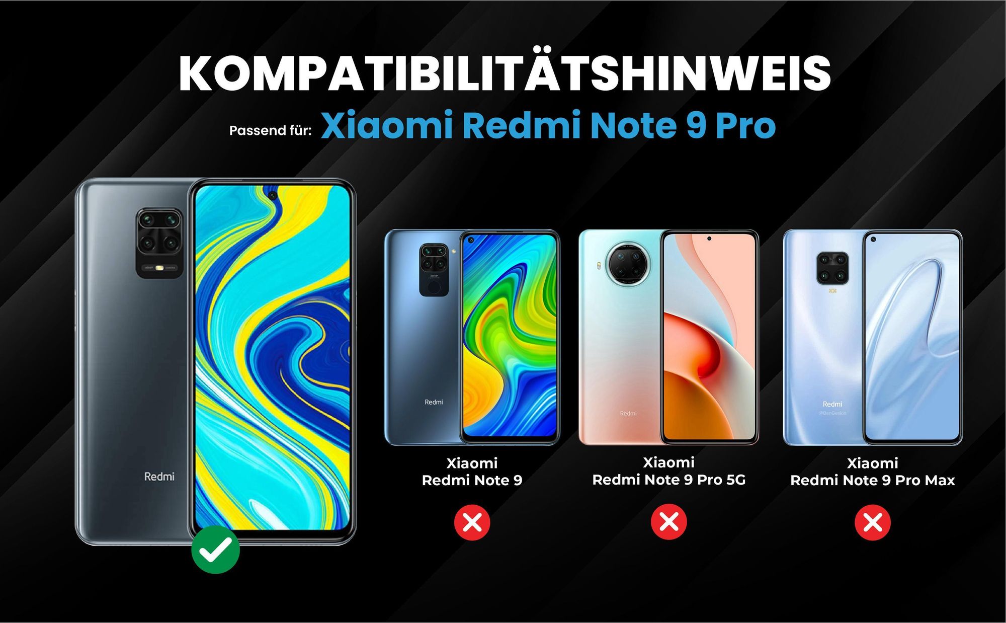 Kompatibilitätshinweise Hülle für Xiaomi Redmi Note 9 Pro