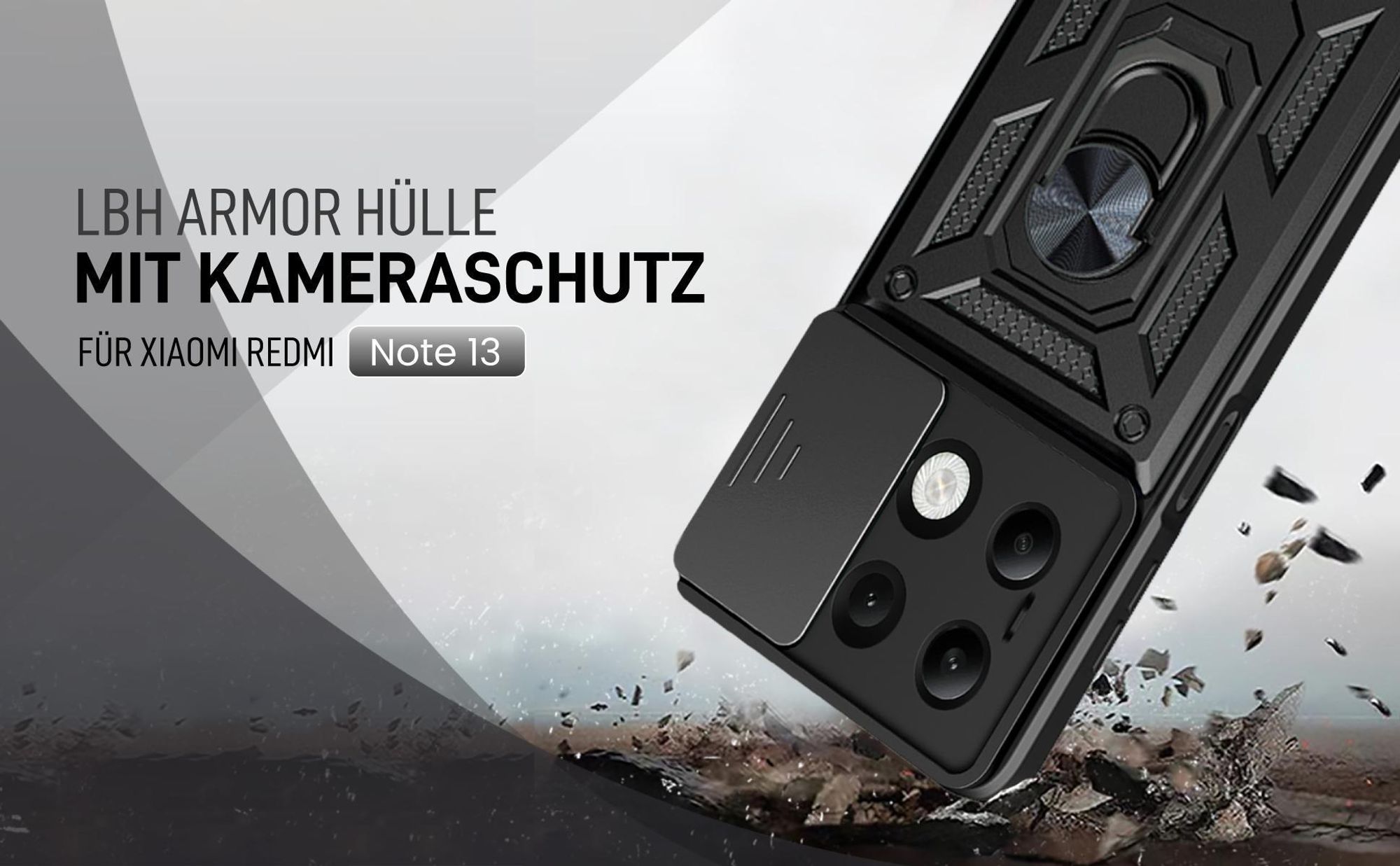 Schwarze Outdoorhülle mit Kameraschutz für Xiaomi Redmi Note 13