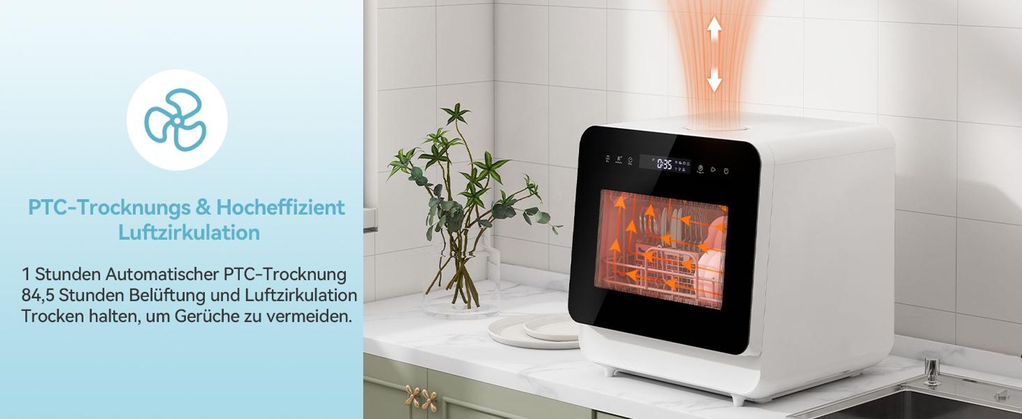 Puluomis Mini Geschirrspüler 45cm freistehend, Tischgeschirrspüler mit 6 Programme mit PTC Heißlufttrocknung, 24h Timer, 2-in-1 Wasserzufuhr schwarz