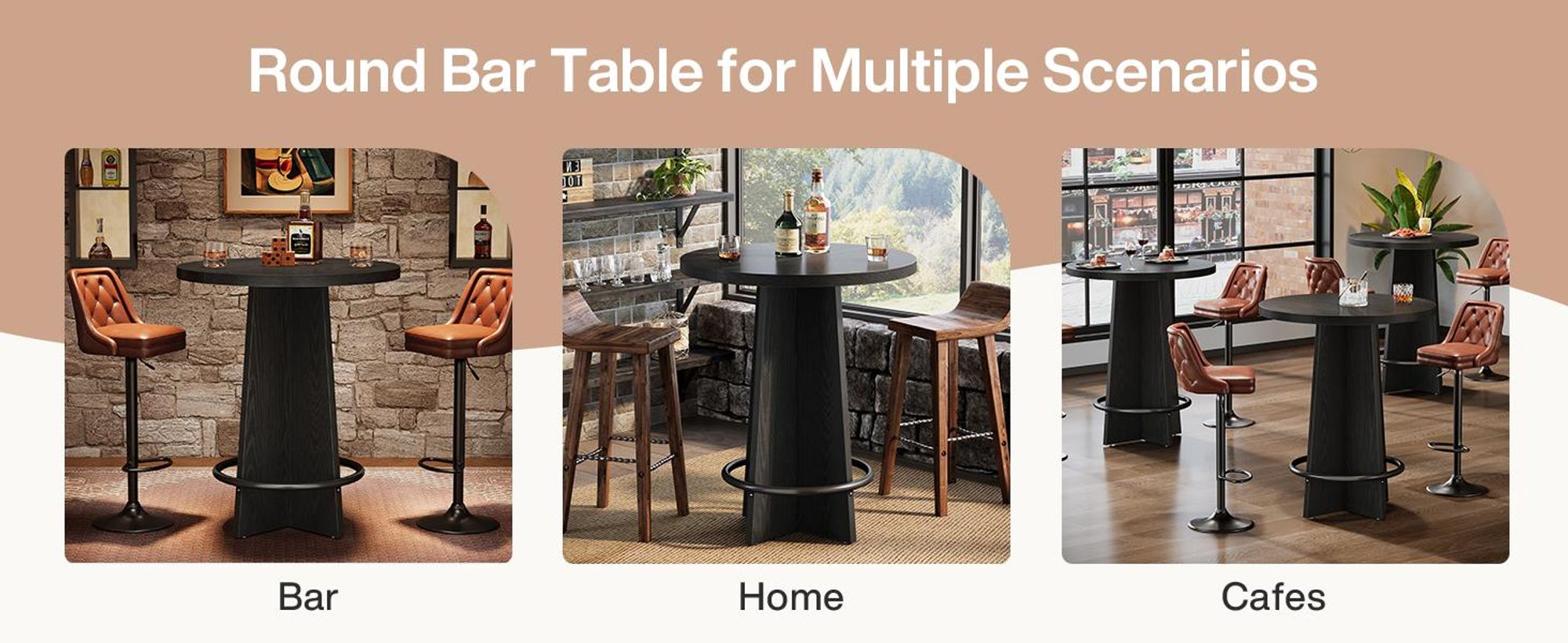 Tribesigns Runder Bartisch, 94 cm hoch, aus Holz, Bistrotisch mit Sockel und Metallring-Fußstütze für Kaffeehaus, Zuhause, kleiner Raum (nur Tisch)