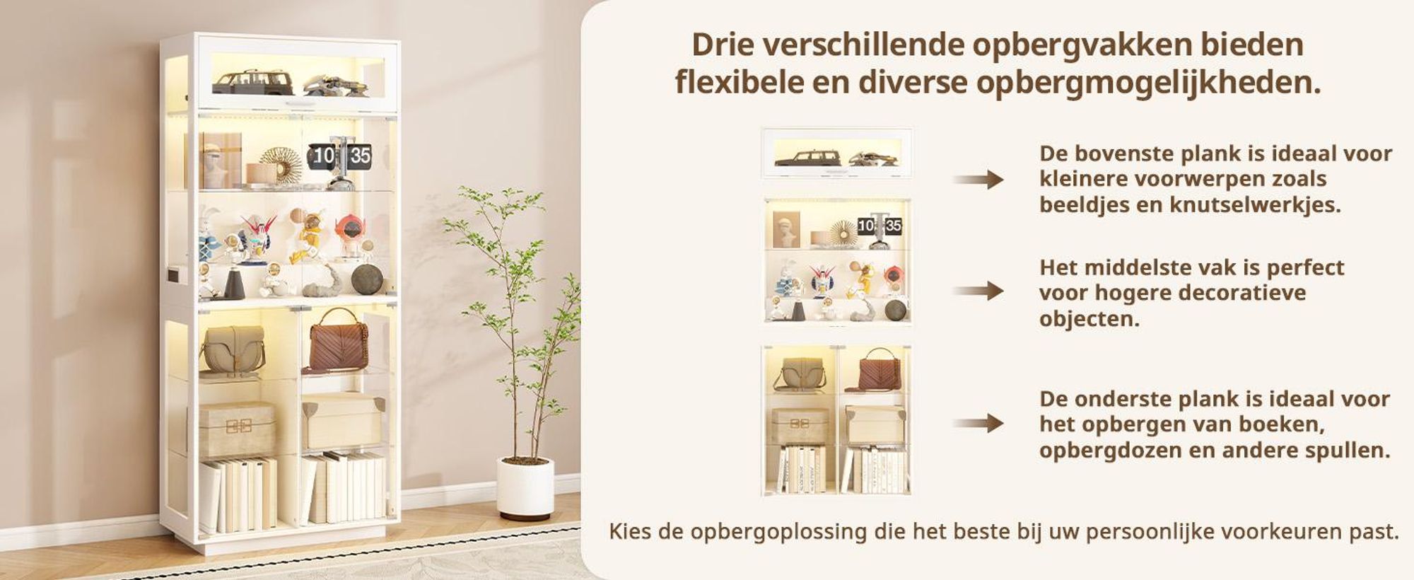 Puluomis Vitrine, glazen vitrine met 3 kleuren verlichting en sensor, vitrinekast zonder handgrepen, 80 x 35 x 180 cm, geschikt voor presentatie in woonkamer of slaapkamer