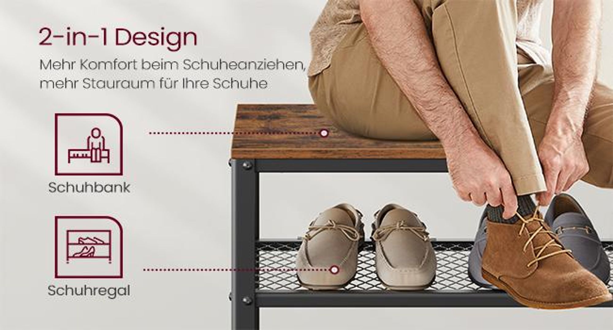 VASAGLE Schuhbank, Sitzbank, 73 x 45 x 30 cm, braun