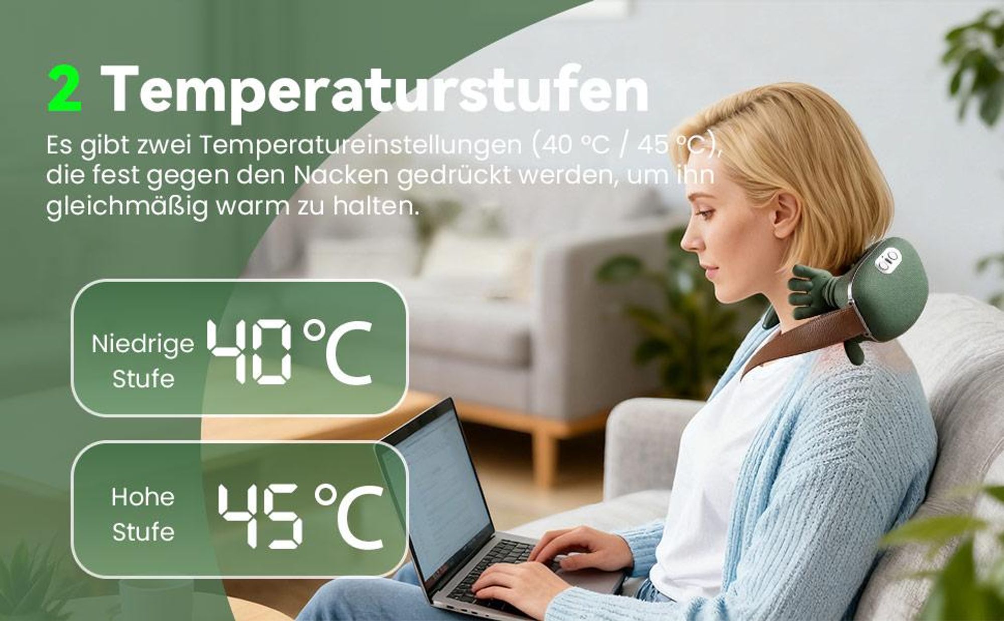 4D Nackenmassagegerät mit Wärme, Elektrisches Schulter- und Nackenmassagegerät, 3 Stufen, 2 Heizstufen, USB Aufladbar für Entspannung, Wellness