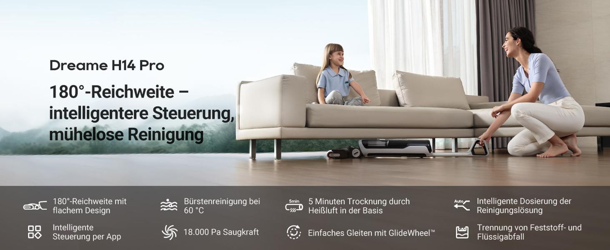 Dreame H14 Pro Nass- und Trockensauger 180° Reichweite-intelligente Steuerung, mühelose Reinigung