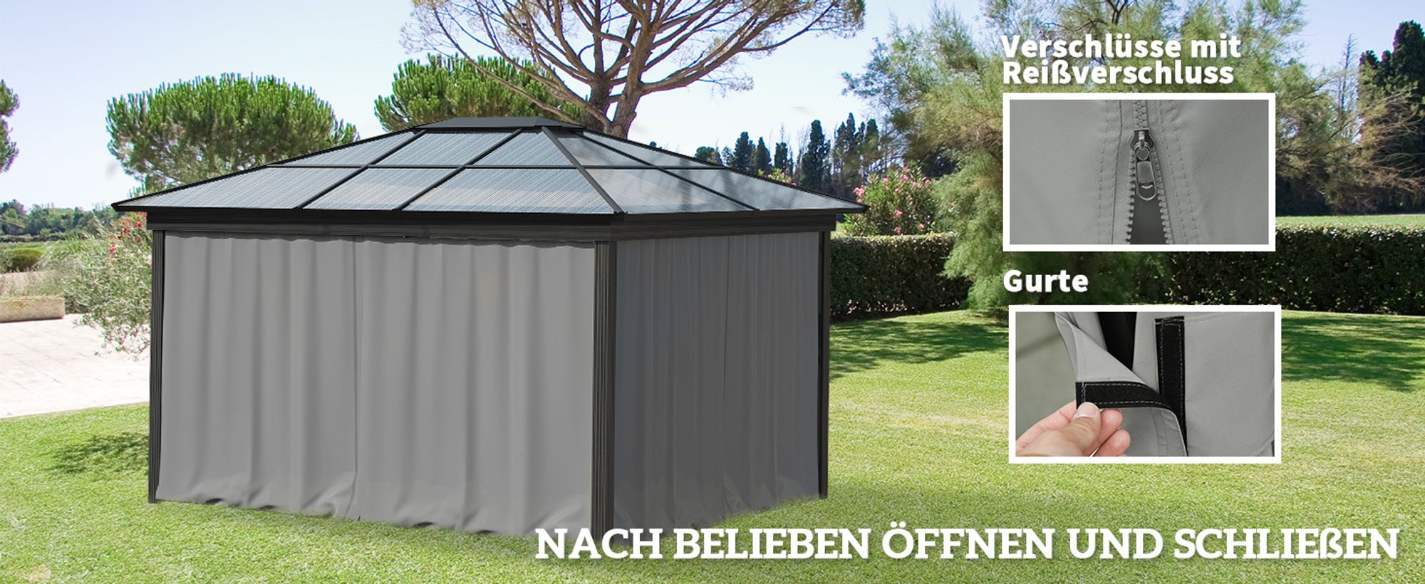 Outsunny 4 Seitenteile für 3x4 m Pavillon mit Haken Seitenwände Polyester Grau