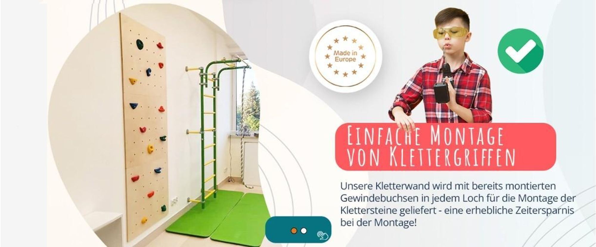 Create for you® - Kletterwand Kinderzimmer + 30 Klettersteine, Indoor, 150x225cm