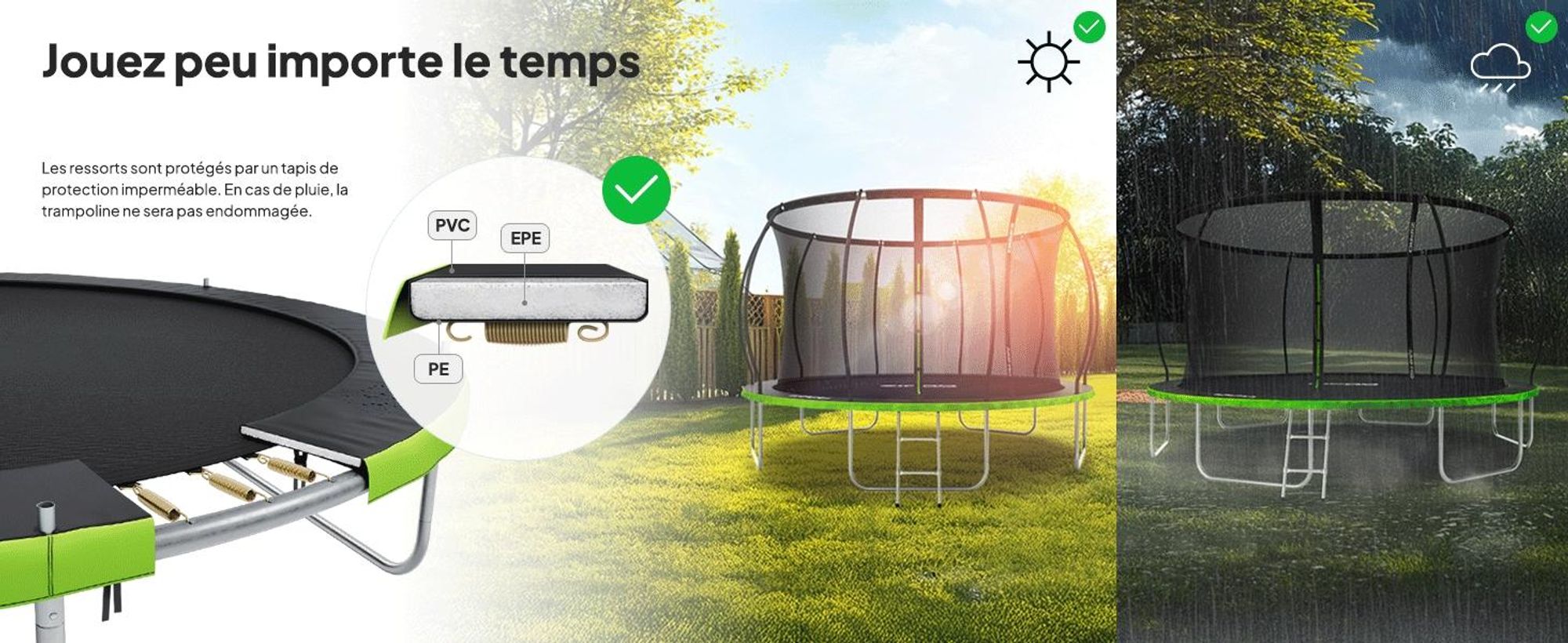 Trampoline ZIPRO Jump Pro Premium | 16FT Ø 496 cm | Trampoline de jardin Trampoline pour enfants Kit complet avec filet, échelle et housse de protection, extérieur, vert