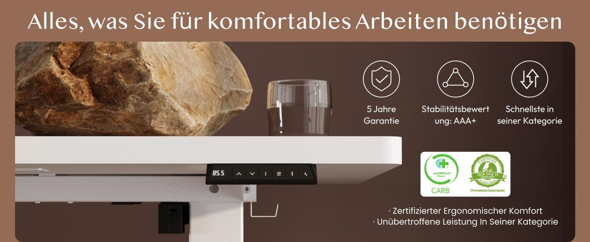 FLEXISPOT QE1 Höhenverstellbarer Schreibtisch 140x60cm, 4 Memory-Funktion, Antikollisionsschutz, 70kg Tragkraft, Haken, Kabelmanagement (Weiß)