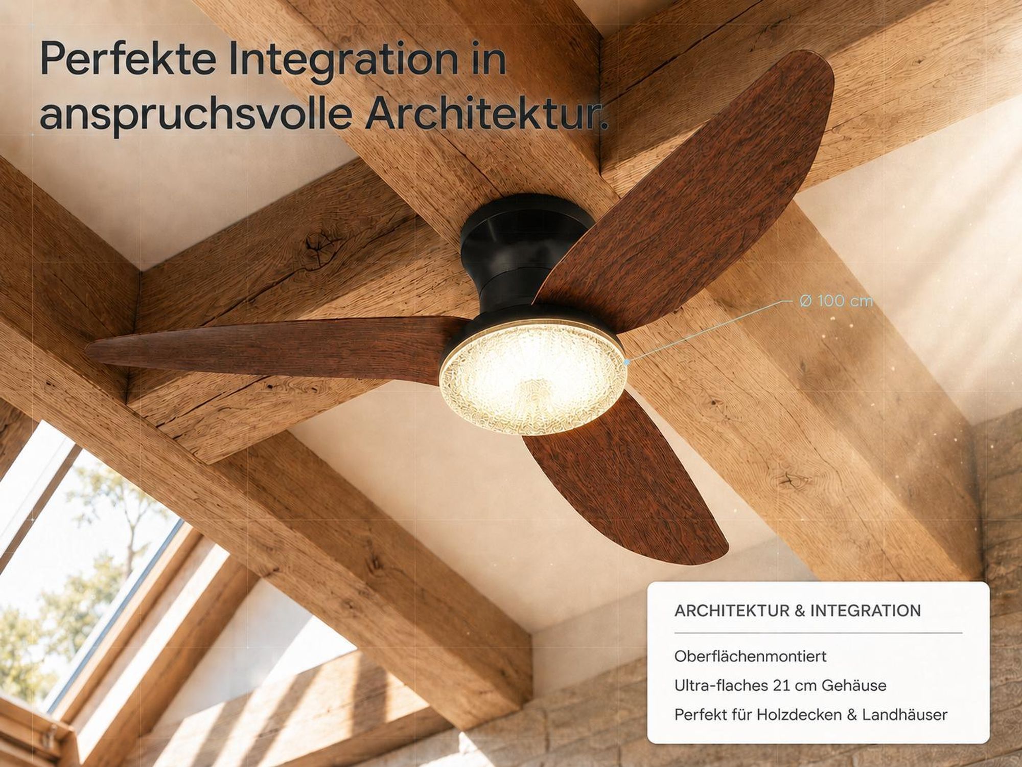 Deckenventilator mit Beleuchtung leise, Ø100cm DC Motor 6 Stufen, Smart APP & Fernbedienung, Dimmbar 3 Farben Umkehrbare Windrichtung Wohnzimmer Büro