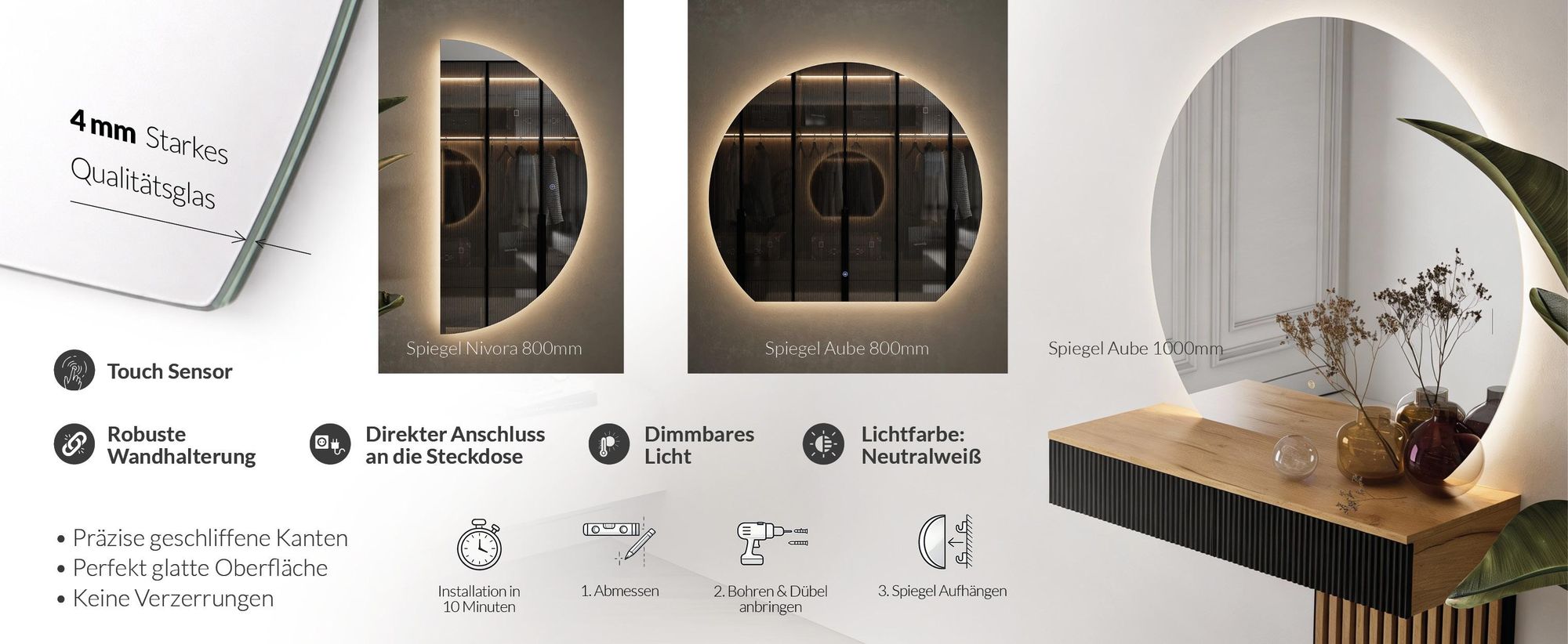 Planetmöbel Amyra Konsolentisch schmal 100 cm für Garderobe, Flur und Schminktisch, weiß