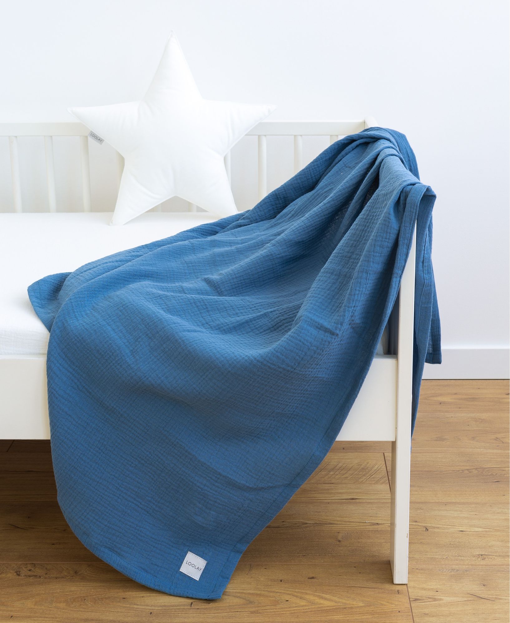 Musselin Decke 120x120 cm BLAU – EINLAGIG 100% Baumwolle