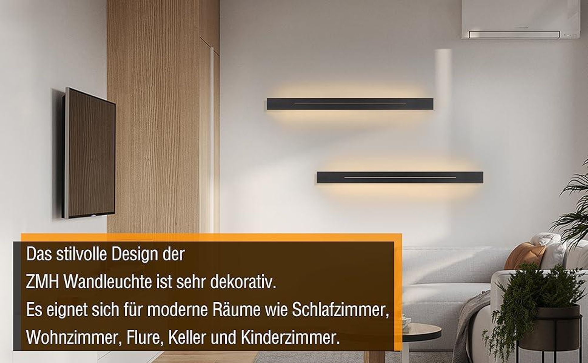 ZMH Applique LED per interni nero bianco caldo 60 cm 20 W LED integrato permanentemente