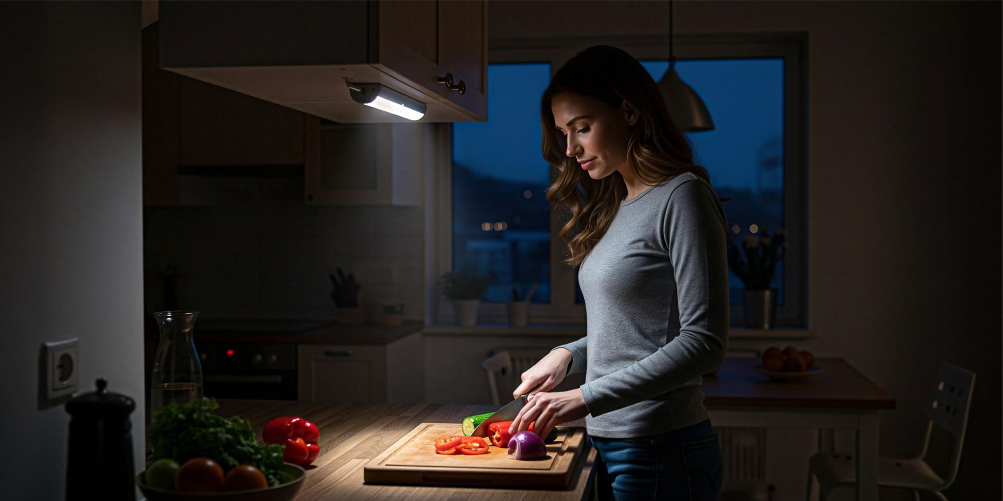 LED Unterbauleuchte mit Bewegungsmelder, Magnet Klebeleiste kabellos für Küche & Schrank, Nachtlicht batteriebetrieben, EVI HOME LightSense