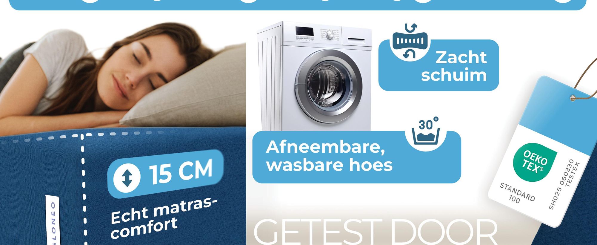 ELONEO Opklapbare matrassen, gastenmatrassen, 3-delige opvouwbare matrassen, extra dik schuim (15 cm), geschikt voor mensen met rugproblemen, opklapbaar, opvouwbare matras (blauw)