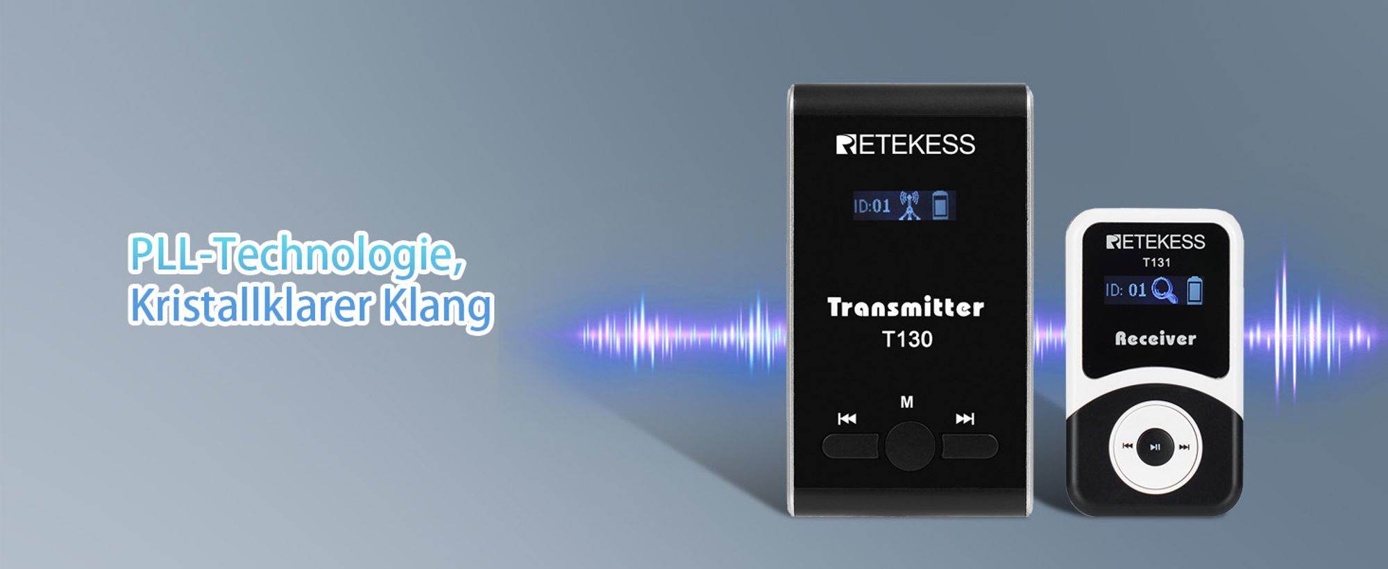 Retekess T130-T131 Tour guide System,60 Meter,99 Kanäle,18H,mit Mikrofon, PLL-Technologie, Geeignet für Reisebüros,Museumbesuche,walkie talkie
