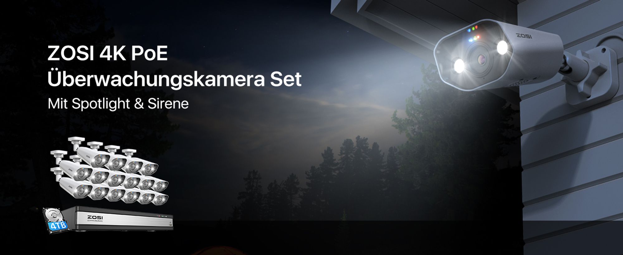 ZOSI 4K Überwachungskamera Set mit 2 Wege Audio, Videoüberwachung mit 16X 8MP PoE Kamera und 16CH 4TB HDD NVR, Personenerkennung
