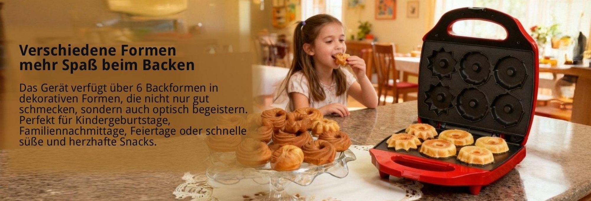 Kalorik Guglhupfbäcker Traditionsformen, 3 Formen für leckere Törtchen, 900 W, Rot, TKG CKM 1007 RD