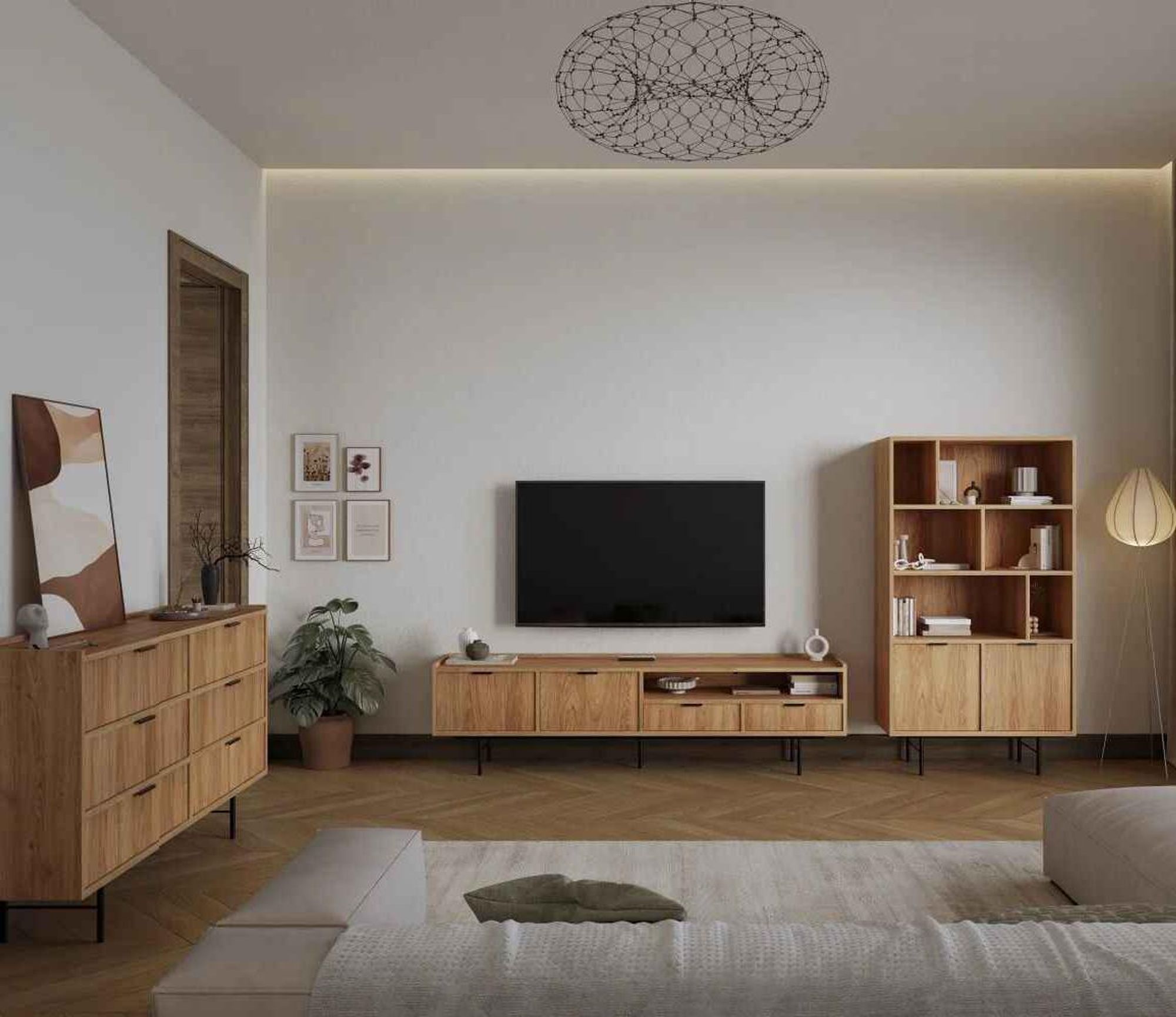 BEAUTYSOFA | Nachttisch EVRON 40 cm, Nachtschrank mit Schublade und Offene Ablage, Hikory Natur