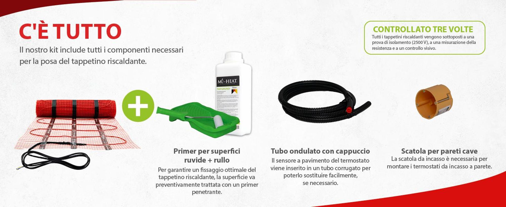 Tappetino riscaldante elettrico a bassa densità per pavimenti in piastrelle, copertura 7 m², 200 Watt, set completo con termostato M2 Wifi, colore nero