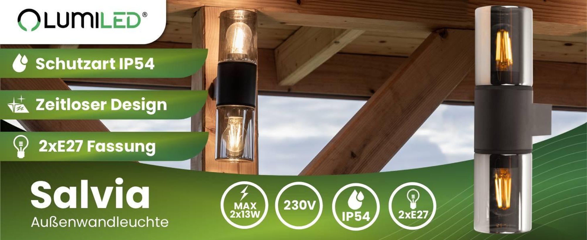 LUMILED LED Außenwandleuchte Rauchglas Schwarz Wandleuchte IP54 Spritzwasserdicht Modern Wandbeleuchtung Außenbeleuchtung Hauswand Garten Fassade Eingangsbereich Terrassen Balkon Außenleuchte Gartenleuchte