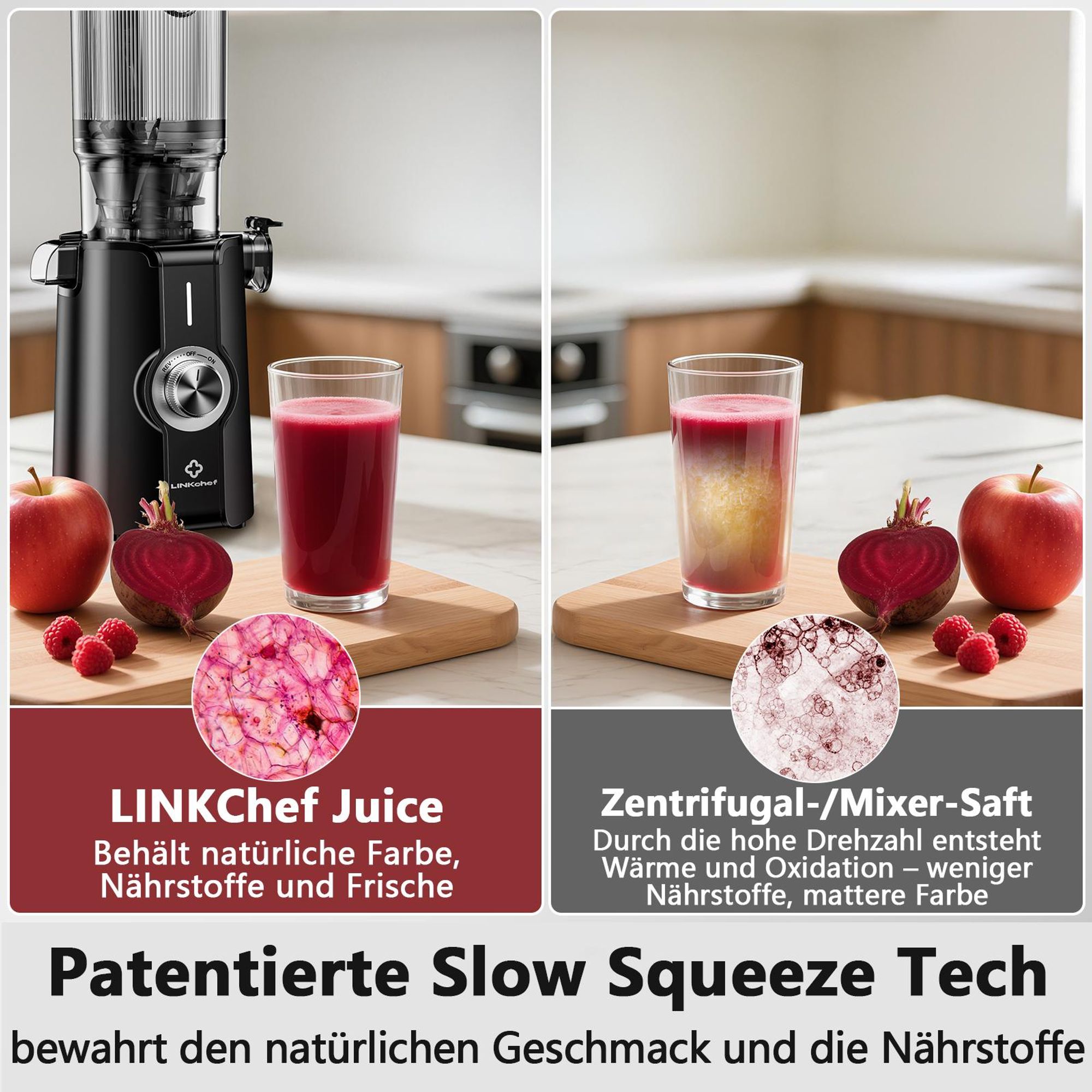 LINKChef SJ-051-EU-BL Entsafter - CE 200W Leistung 1.2L Inklusive Saftpresse Leicht zu reinigen - Schwarz