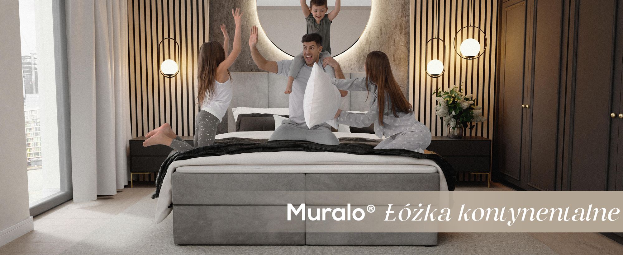 Muralo Łóżko Kontynentalne 160X200 Tapicerowane Podwójne Z Materacem Kremowe