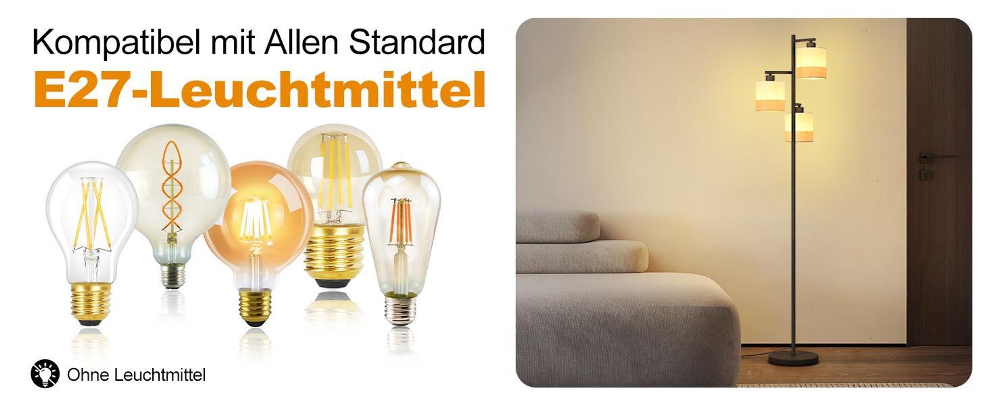 ZMH Stehlampe Wohnzimmer Stehleuchte Stoff Standlampe 3 Flammig Standleuchte Schwarz Leselampe E27 Bodenlampe mit Fußschalter für Schlafzimmer Büro