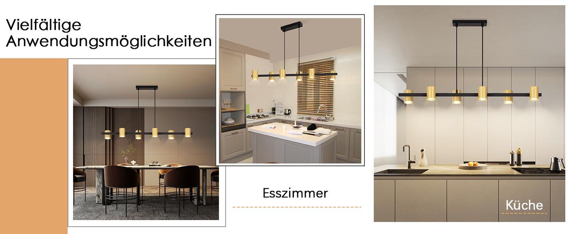 ZMH Pendelleuchte esstisch Hängelampe Schwarz Gold: Esstischlampe GU10  6 Flammig aus Metall Hängeleuchte Industrial für Wohnzimmer Esszimmer (Ohne Leuchtmittel)
