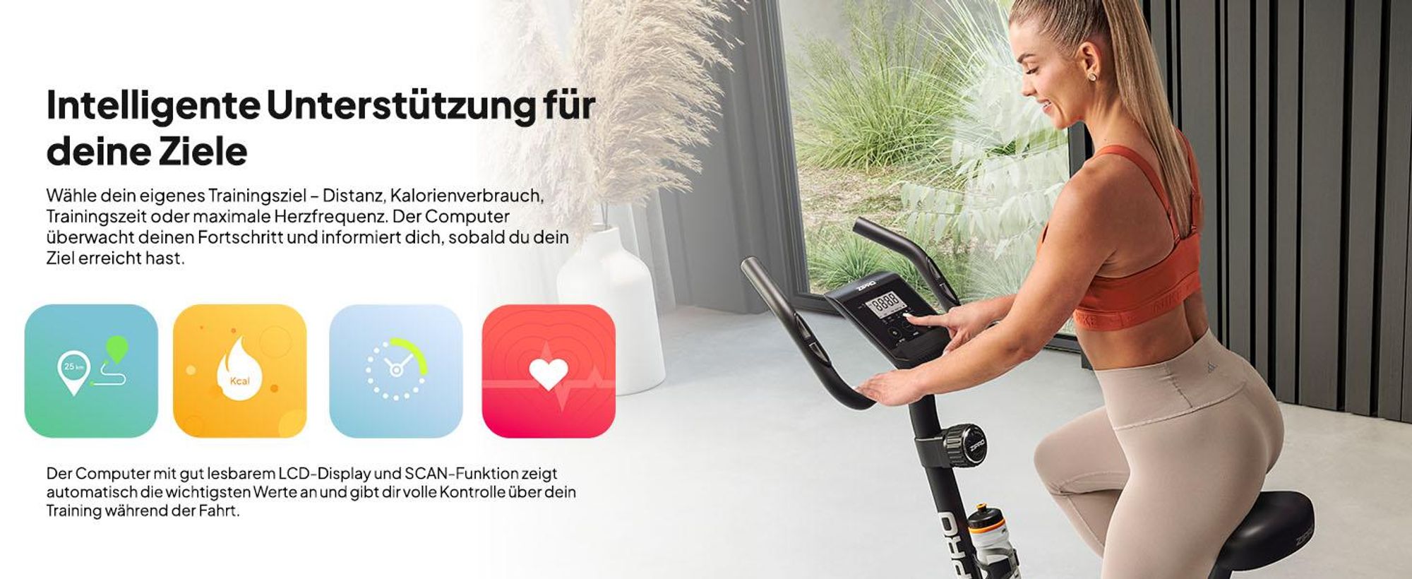 Zipro Heimtrainer Fahrrad Beat RS – Magnetisches Fitnessbike mit 6kg Schwungmasse – Leiser Hometrainer bis 120kg – Pulsmessung, Flaschenhalter