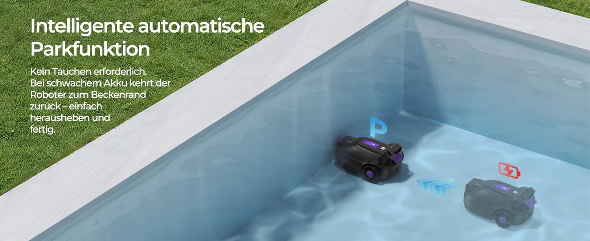 Kabelloser Poolroboter Redkey S200–Doppelmotor, 180 Minuten Akkulaufzeit, starke Saugleistung, Doppelfilter, Reichweite bis 3M