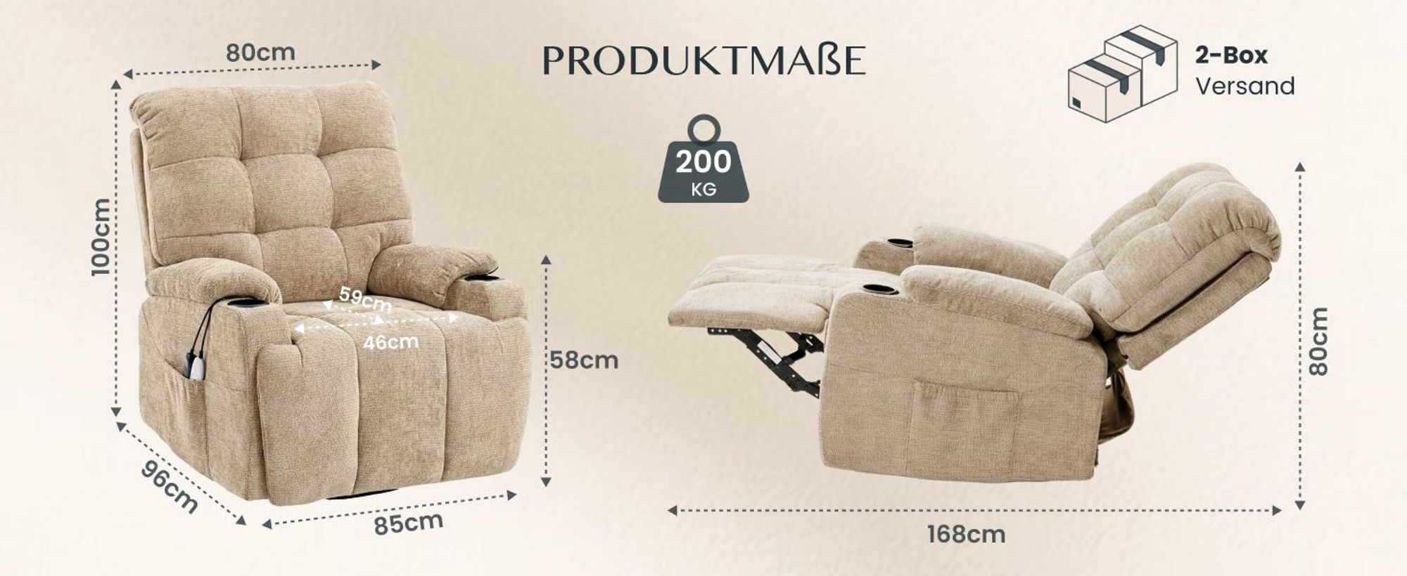 SOFTA Relaxsessel Beige: Manueller Schlafsessel & Drehsessel
