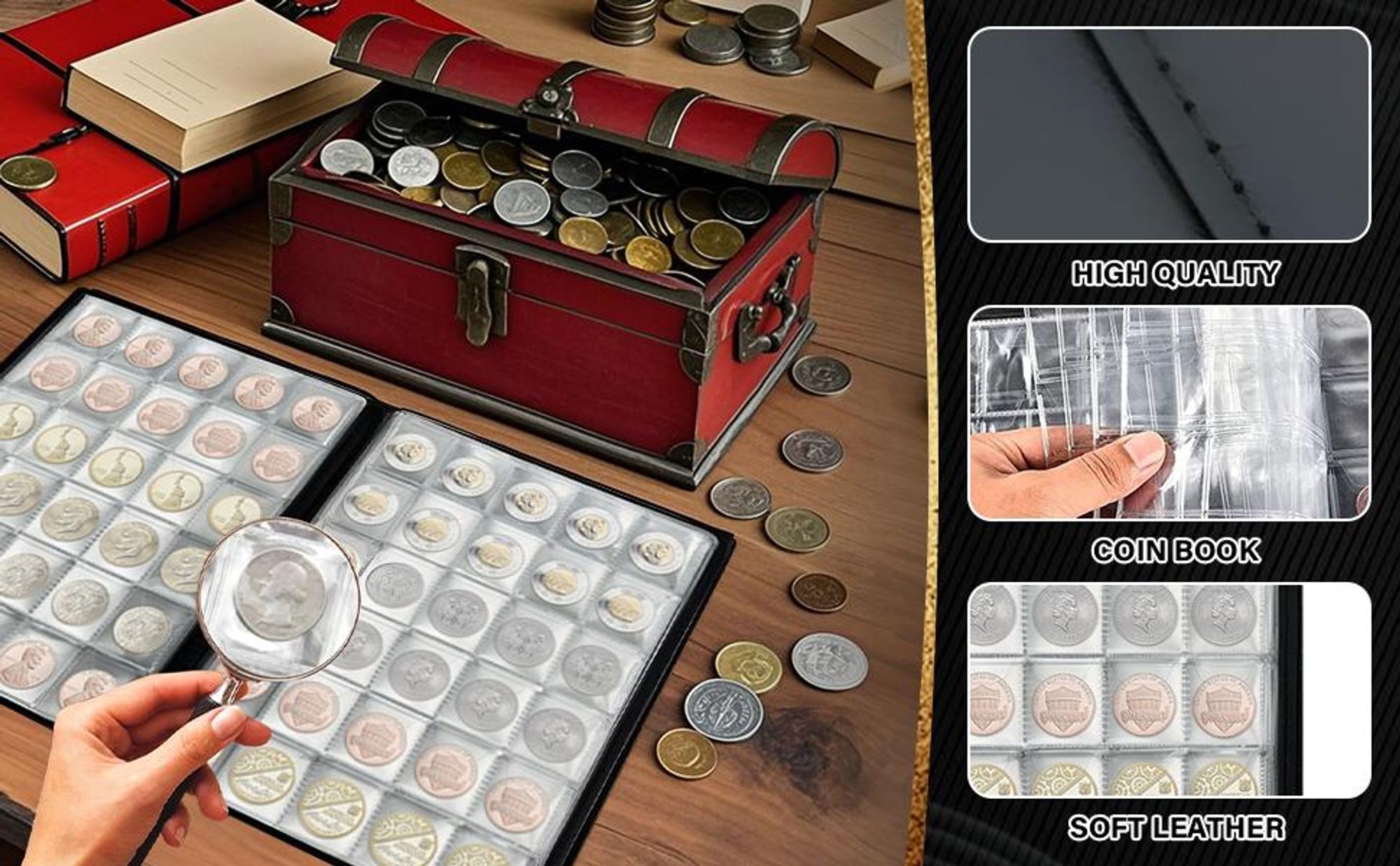 Münzalbum, Sammelalbum, Münzsammelbuch, 480 Stück Münzen Aufbewahrung, Sammler Münzalbum, für Pfund, Pence, Cent, Dollar, Nickel