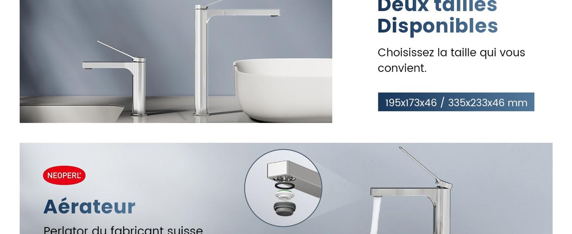 EMKE Robinet de salle de bain chromé 195x173x46mm, laiton, cartouche céramique, robinet de salle de bain, mitigeur de lavabo, mitigeur de lavabo