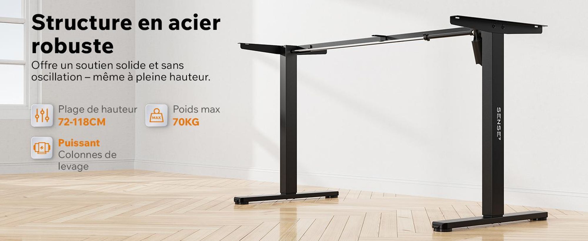 SENSE7 NOJO LIGHT Bureau réglable en hauteur Électrique 120 x 60 cm Noir Bureau gaming Bureau d'ordinateur Bureau debout Memory Bureau pour le télétravail