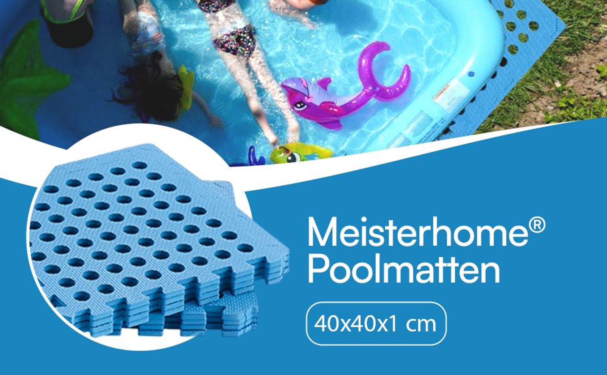 Meisterhome 72 Stück Bodenschutzmatte Pool Unterlegmatte Poolmatte Bodenschutz Matte für den Pool - 40 x 40 x 1 cm - Whirlpool Plantschbecken – Blau