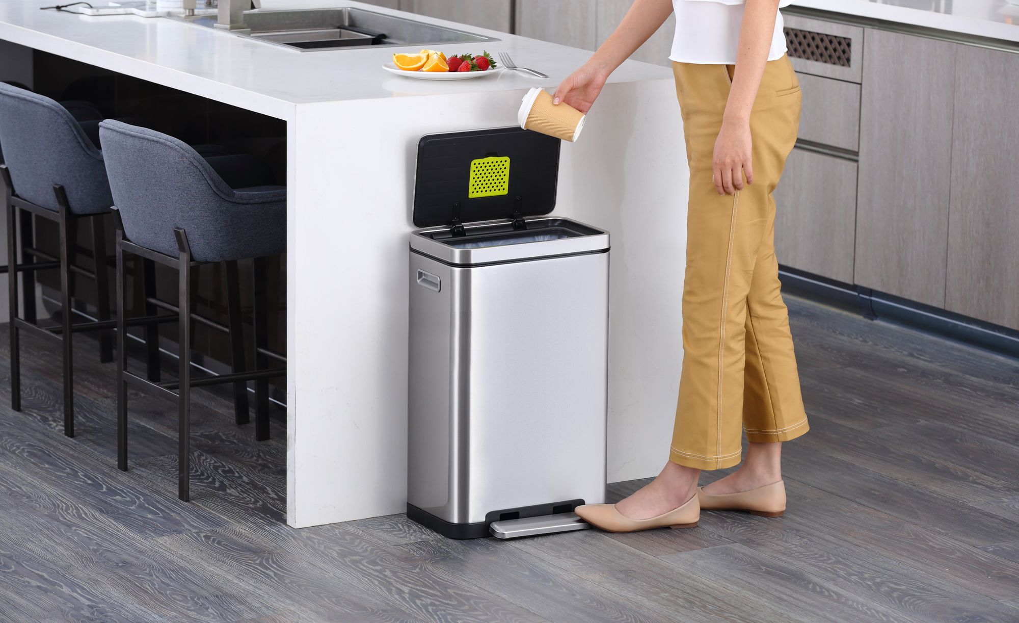 EKO - X-Cube Treteimer 30 Liter - Stainless steel Polypropylene  - Matt Edelstahl