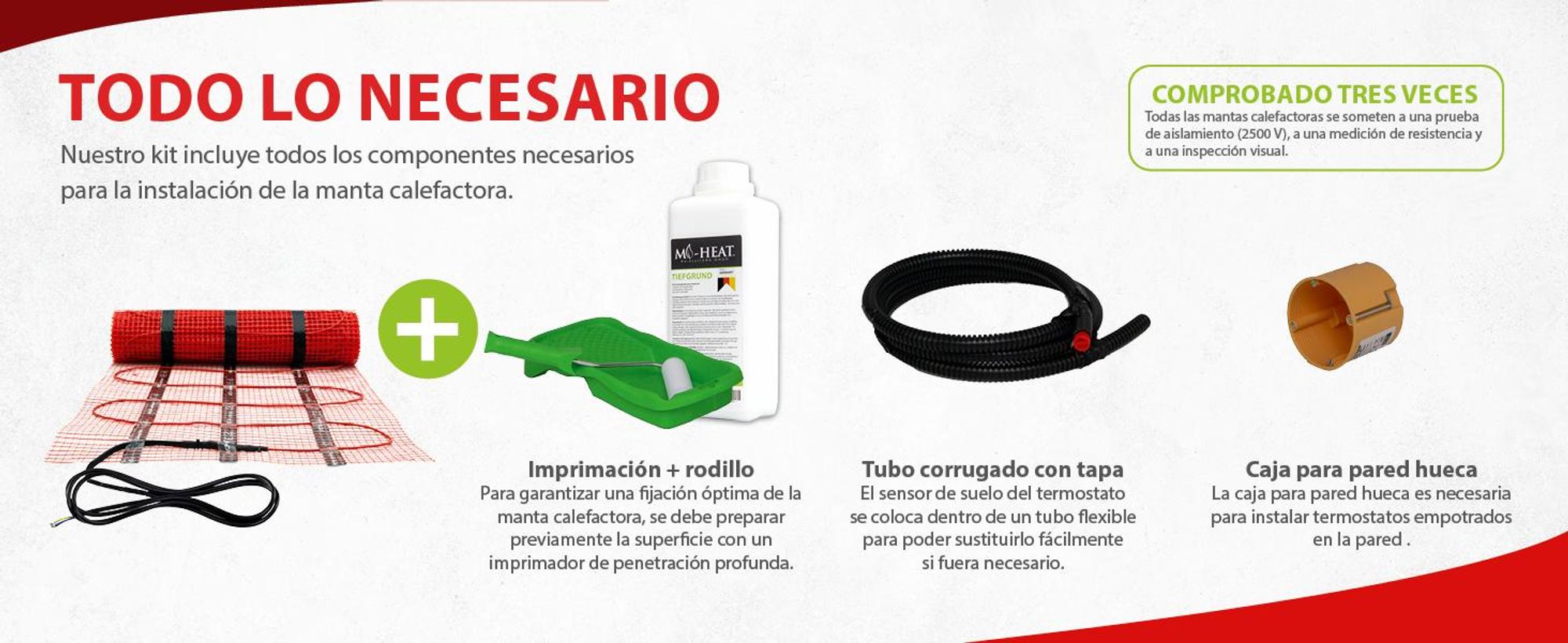 Sistema de calefacción por suelo radiante eléctrico para baldosas, 1 m², 200 vatios. Alfombrilla de calefacción de bajo espesor, juego completo con termostato digital C16, color blanco