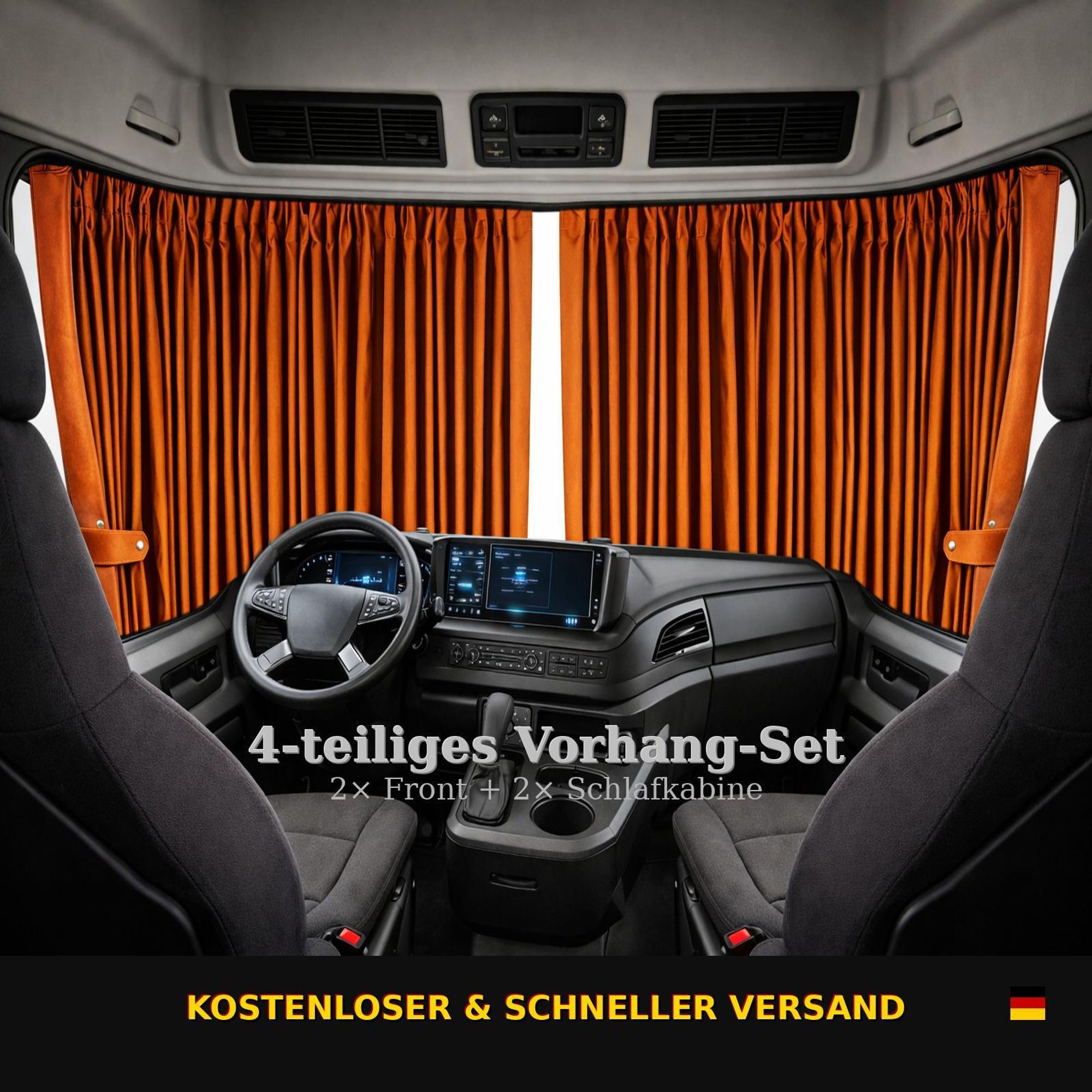 LKW Gardinen für Iveco S-Way Vorhänge 4-tlg für Frontscheibe & Schlafkabine Braun