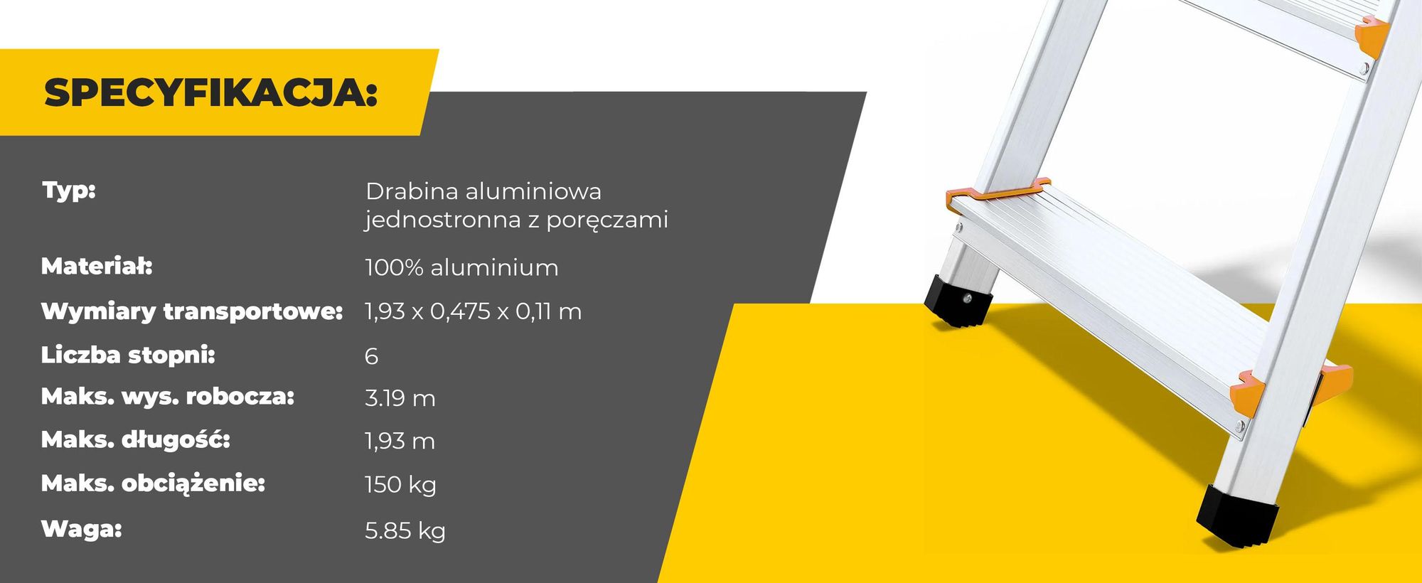 Drabest | Drabina składana - drabina z poręczami bezpieczeństwa - aluminiowy składany stopień obciążalny - 1x6 - 150 kg