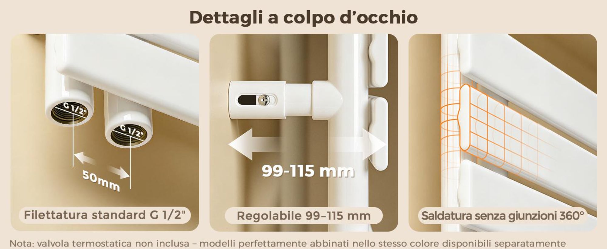 S'AFIELINA - Radiador de diseño para baño, 762x400 mm, radiador toallero, blanco, panel plano, conexión lateral, radiador para baño, secador de toallas, 342 vatios