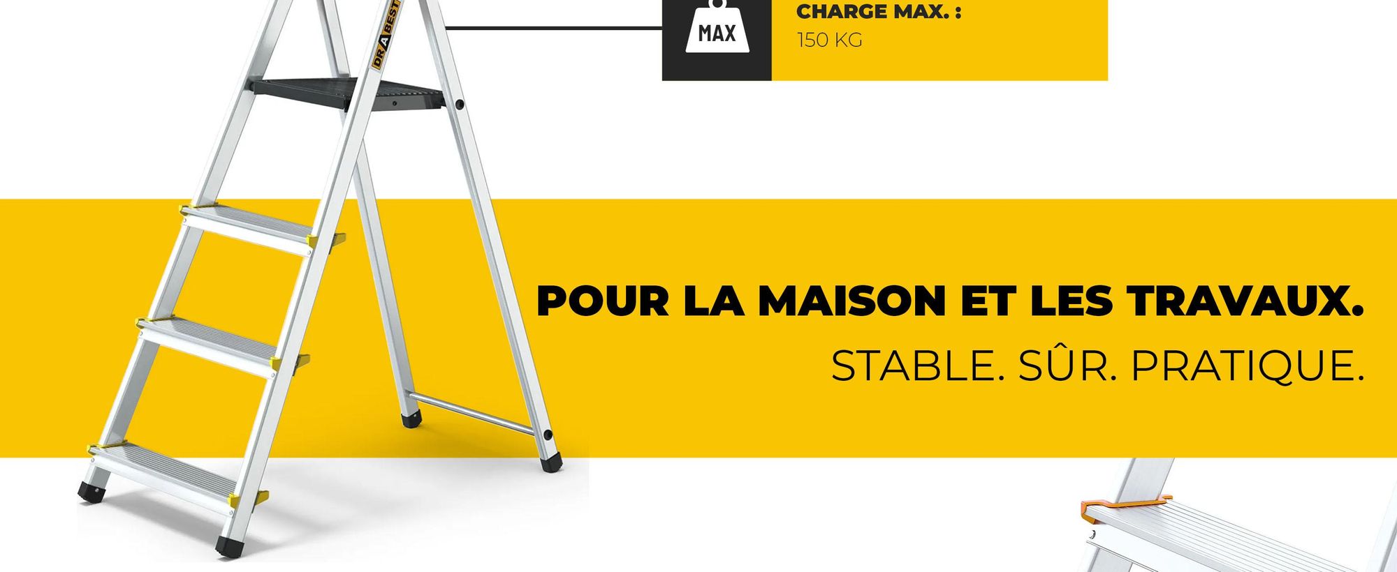 Drabest | Échelle - Escabeau - 4 barreaux - Aluminium - jusqu'à 150 kg - Échelle domestique avec étagère, longueur utile 2,75 m