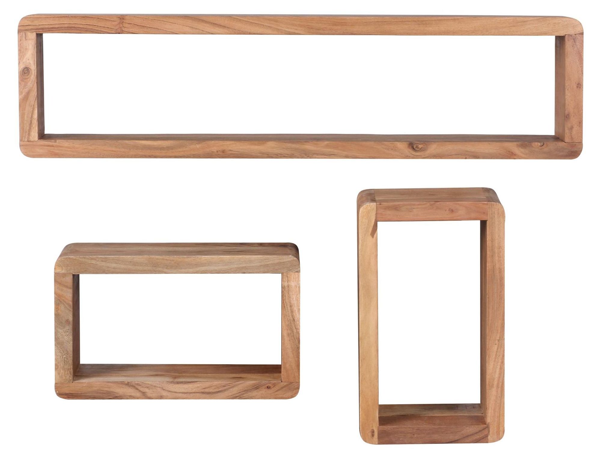 Wandregal-Set aus Akazie – 3er Cube-Regale mit massiver Ablagefläche