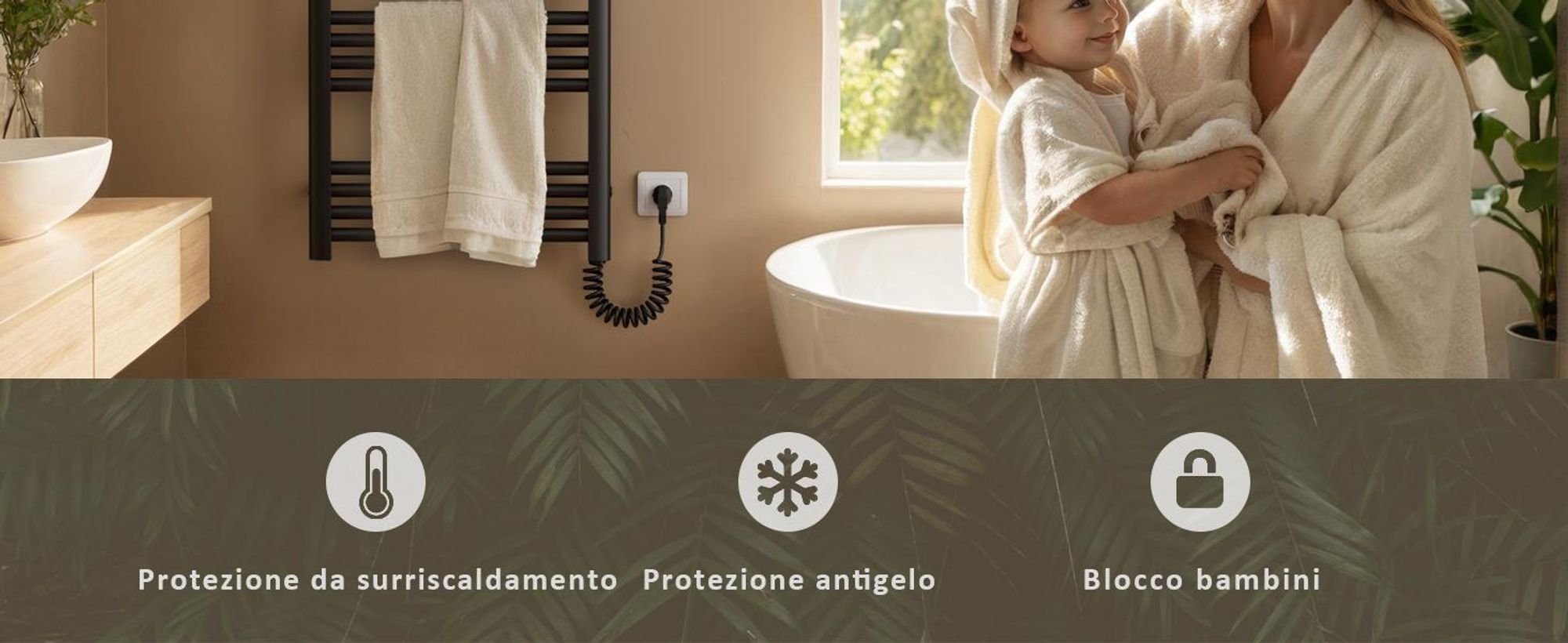 EMKE Scaldasalviette elettrico 1200x540 mm, 600W nero con timer touch e programma settimanale, termoarredo bagno