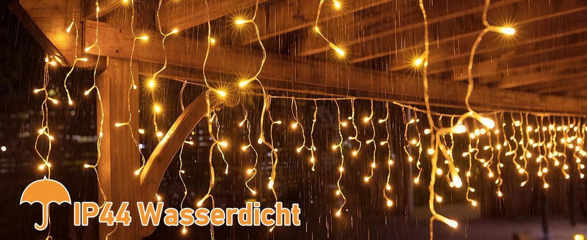 10m LED Eisregen Lichterkette 8 Lichtmodi Wasserdicht Lichtervorhang mit Speicherfunktion und Timer für Innen Garten Party Weihnachten Deko