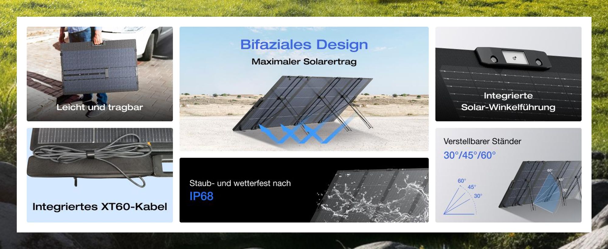 EF EcoFlow 400 W Leichtes Tragbares Solarpanel, 0% VAT, bifaziales Design, N-Typ Solarzelle, bis zu 25 % Wirkungsgrad