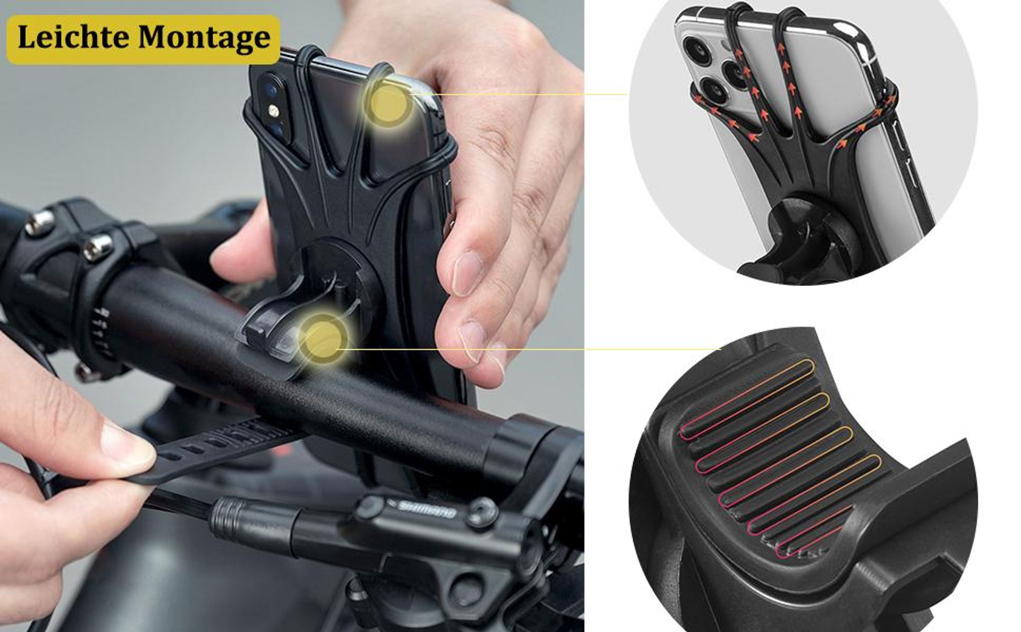 ROCKBROS Fahrrad Handyhalterung 360 Grad Drehbar für 4.0-6.8 Zoll Smartphone aus Silikon Motorrad Handyhalter Ebikes Halterung für Lenker