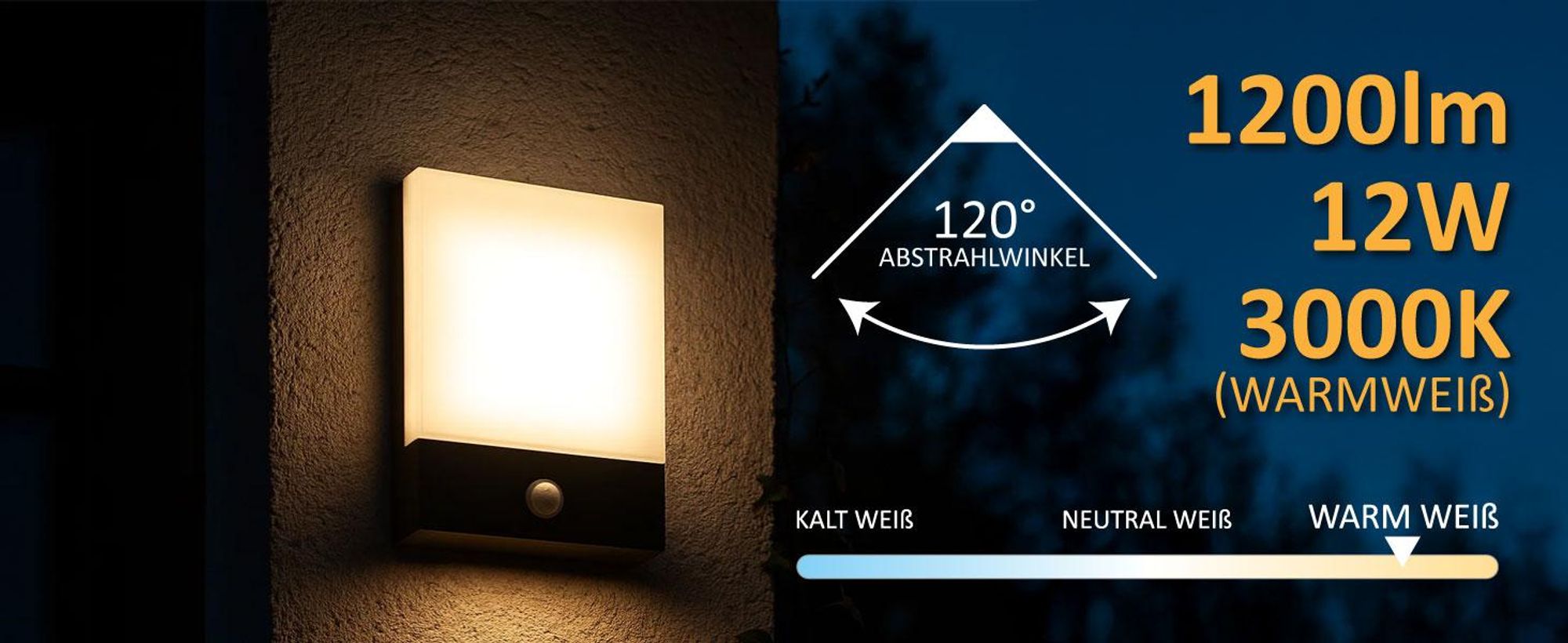 LED Außenwandleuchte mit Sensor 1521C1 12W 3000K IP54 schwarz, warmweiß 1200lm