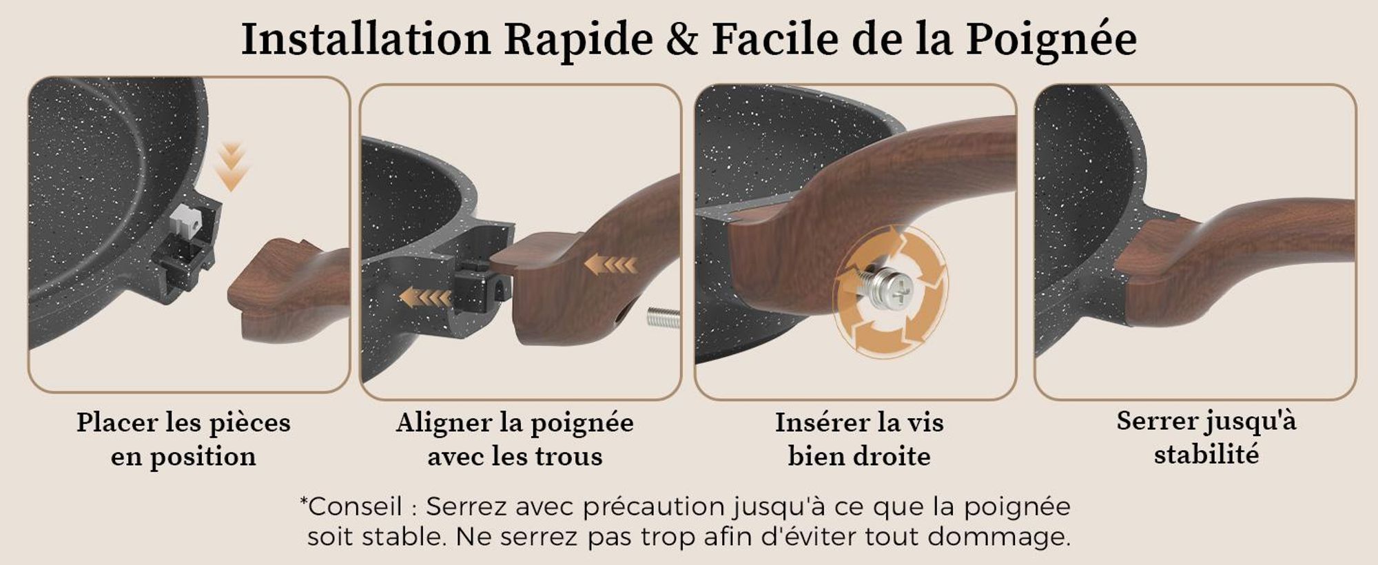 Poêle YASHE 20 cm grise, 0,77 L, antiadhésive et induction